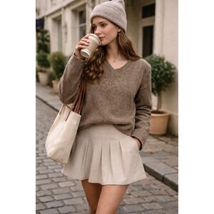 Express Tricot Brown Speckled Shetland Wool V-Neck Sweater Sz M Vtg Cozy Earthy